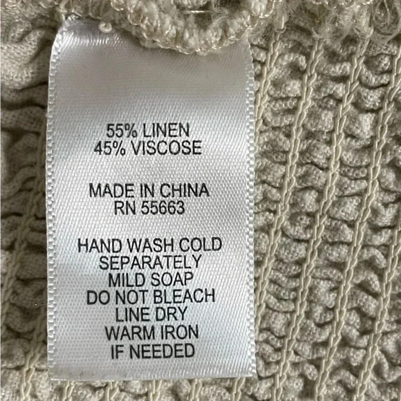 Cupcakes and Cashmere Beige Linen Blend Ruffle Sleeve Smocked Hem Blouse -Size L - Picture 3 of 7